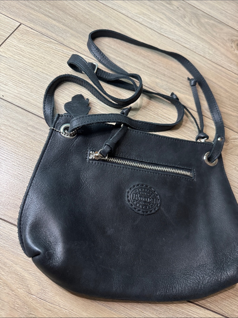 Roots Black Leather Crossbody with Front Zip Pocket - Picture 2 of 9